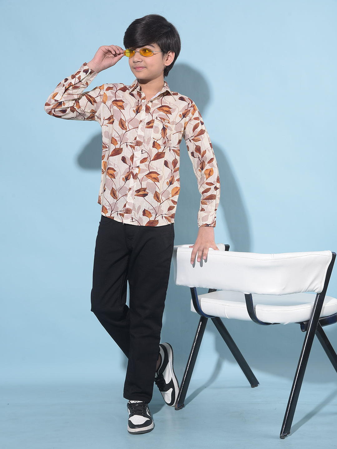 Brown Floral Print Shirt-Boys Shirts-Crimsoune Club