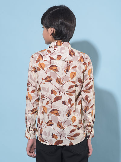 Brown Floral Print Shirt-Boys Shirts-Crimsoune Club