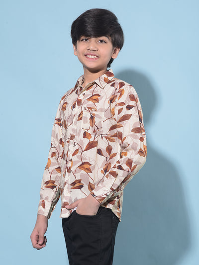 Brown Floral Print Shirt-Boys Shirts-Crimsoune Club