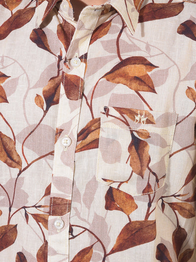 Brown Floral Print Shirt-Boys Shirts-Crimsoune Club