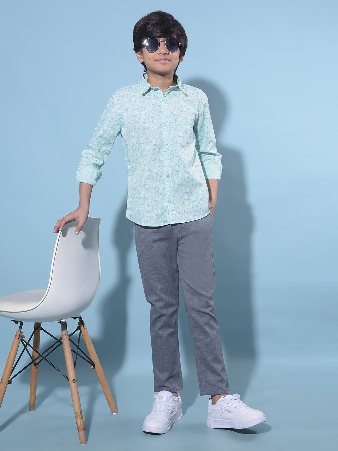 Green Printed 100% Cotton Shirt-Boys Shirts-Crimsoune Club