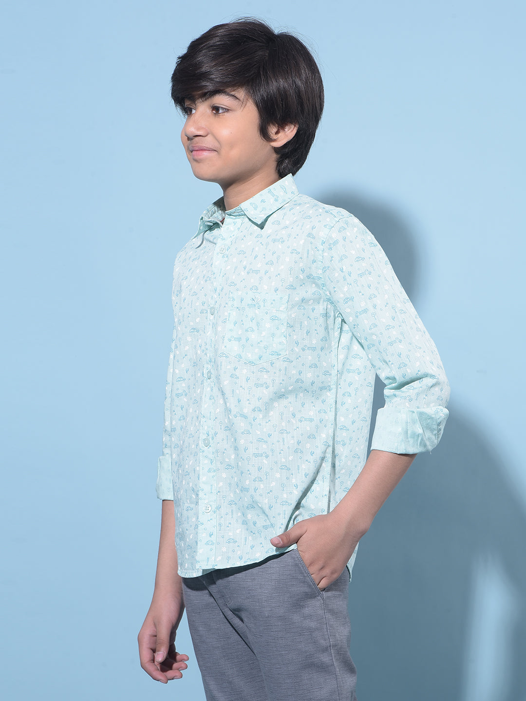 Green Printed 100% Cotton Shirt-Boys Shirts-Crimsoune Club