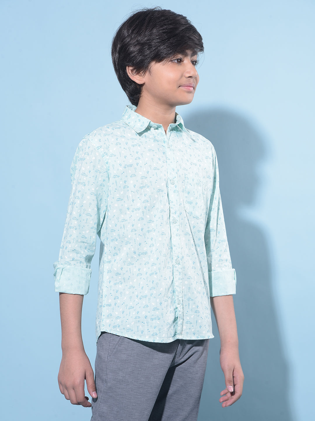 Green Printed 100% Cotton Shirt-Boys Shirts-Crimsoune Club