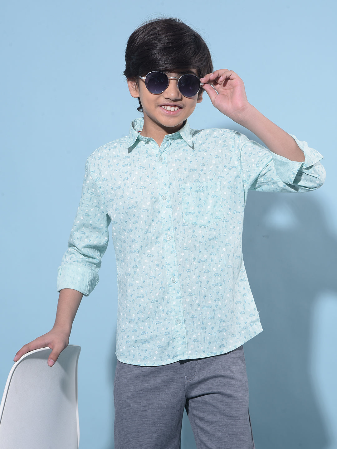 Green Printed 100% Cotton Shirt-Boys Shirts-Crimsoune Club