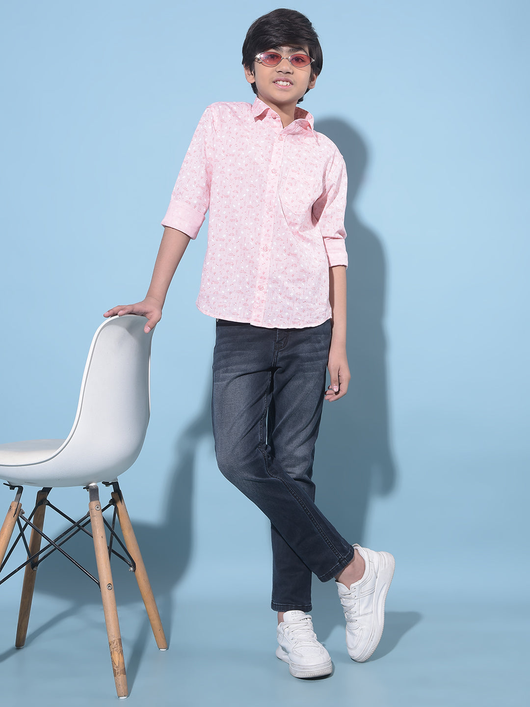 Pink Printed 100% Cotton Shirt-Boys Shirts-Crimsoune Club