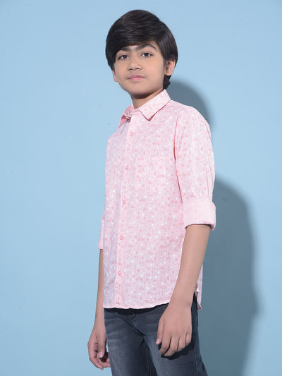 Pink Printed 100% Cotton Shirt-Boys Shirts-Crimsoune Club