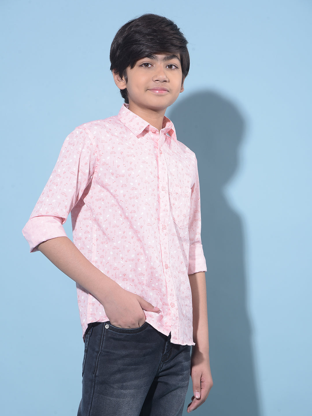 Pink Printed 100% Cotton Shirt-Boys Shirts-Crimsoune Club