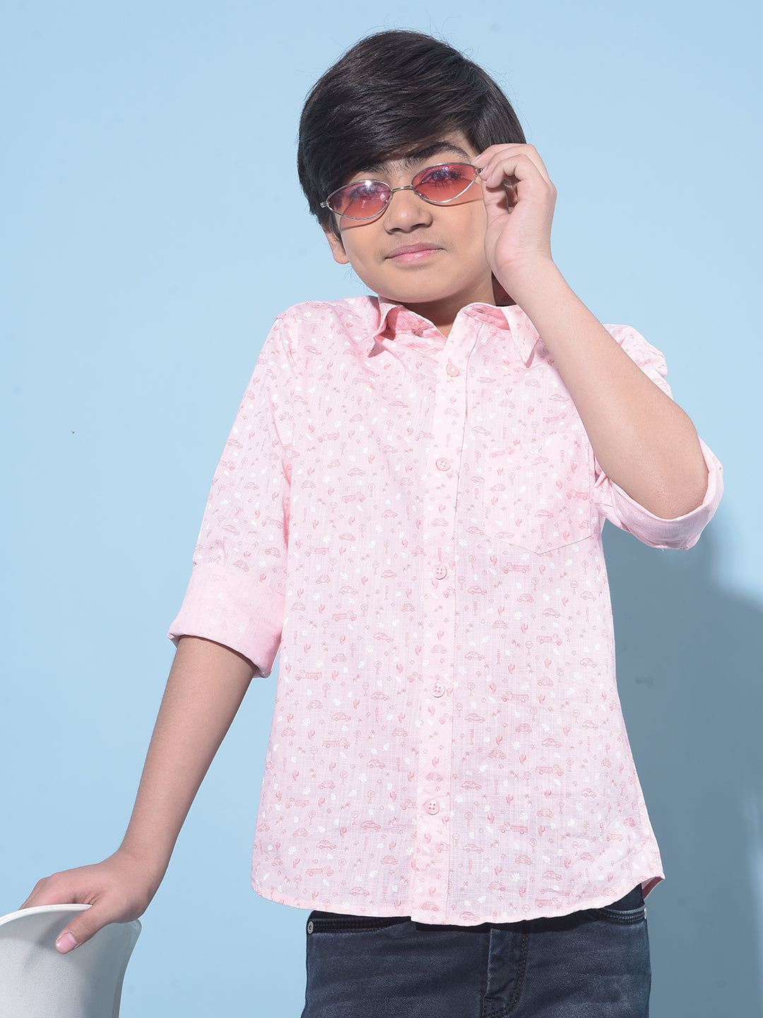 Pink Printed 100% Cotton Shirt-Boys Shirts-Crimsoune Club