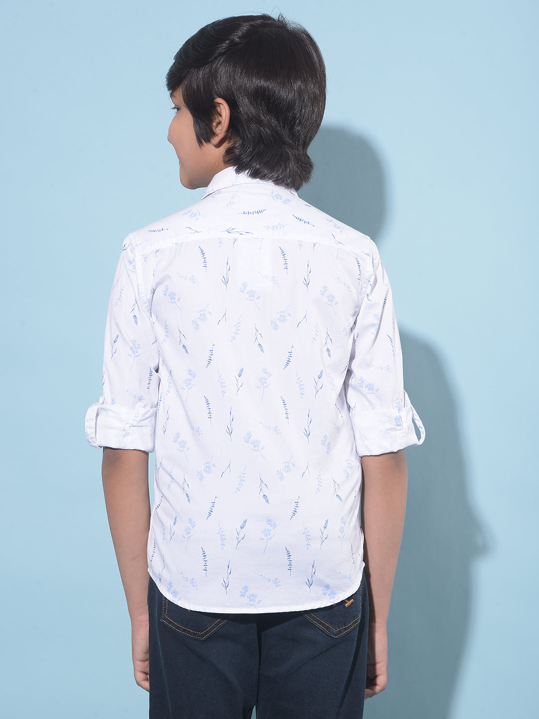 White Floral Print 100% Cotton Shirt-Boys Shirts-Crimsoune Club