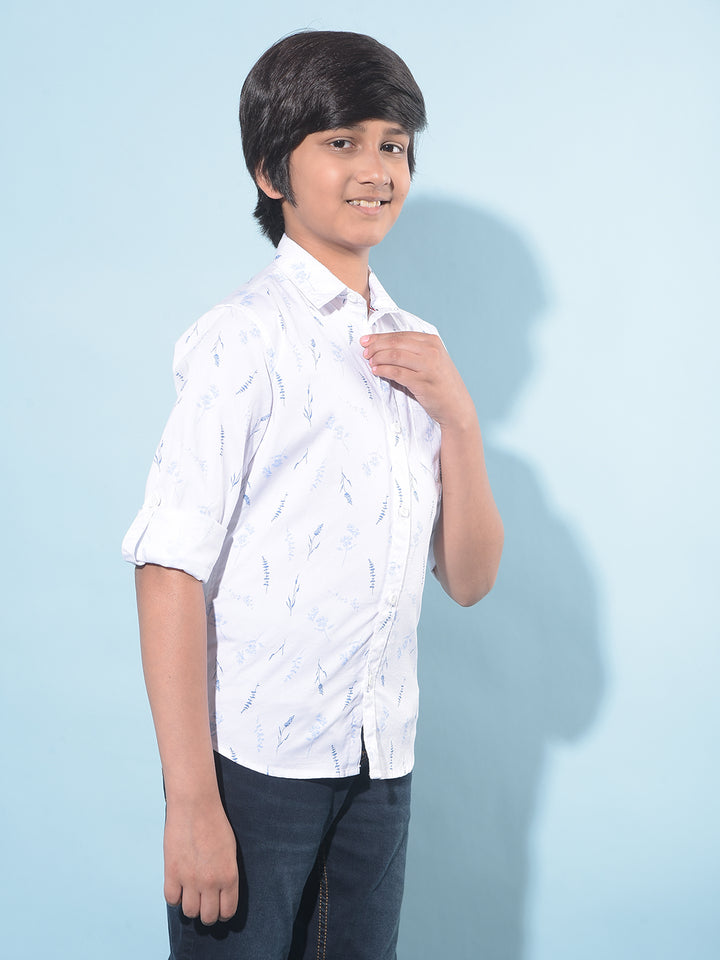 White Floral Print 100% Cotton Shirt-Boys Shirts-Crimsoune Club
