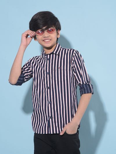 Blue Vertical Striped 100% Cotton Shirt-Boys Shirts-Crimsoune Club