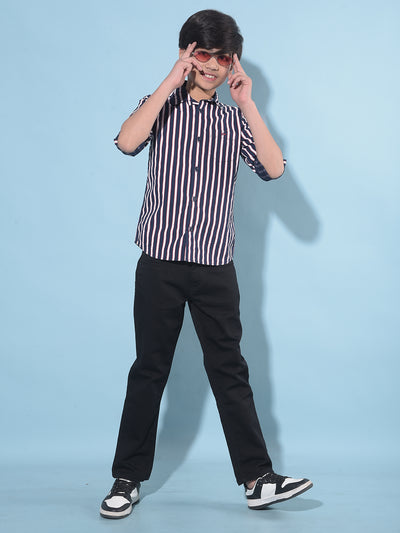 Blue Vertical Striped 100% Cotton Shirt-Boys Shirts-Crimsoune Club