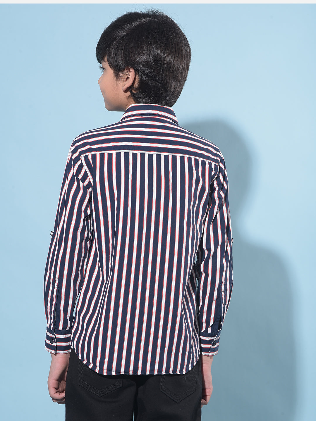 Blue Vertical Striped 100% Cotton Shirt-Boys Shirts-Crimsoune Club