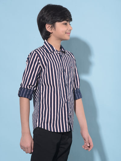 Blue Vertical Striped 100% Cotton Shirt-Boys Shirts-Crimsoune Club