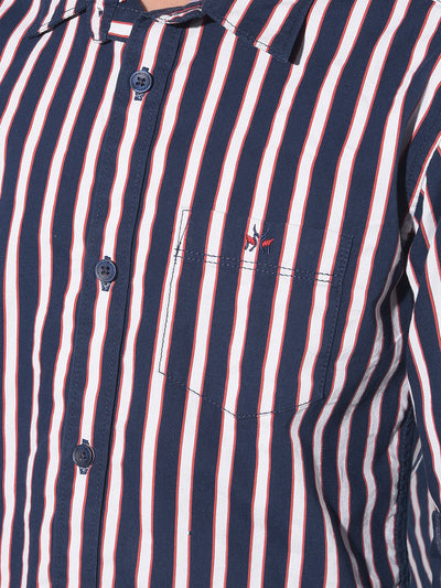 Blue Vertical Striped 100% Cotton Shirt-Boys Shirts-Crimsoune Club