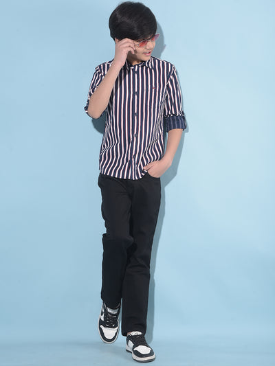 Blue Vertical Striped 100% Cotton Shirt-Boys Shirts-Crimsoune Club