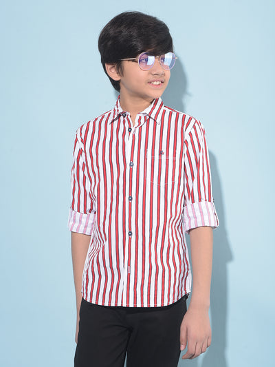 White Vertical Striped 100% Cotton Shirt-Boys Shirts-Crimsoune Club