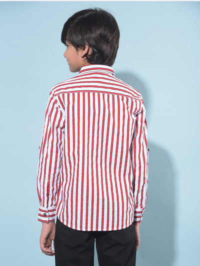 White Vertical Striped 100% Cotton Shirt-Boys Shirts-Crimsoune Club