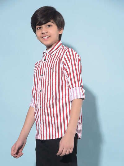 White Vertical Striped 100% Cotton Shirt-Boys Shirts-Crimsoune Club