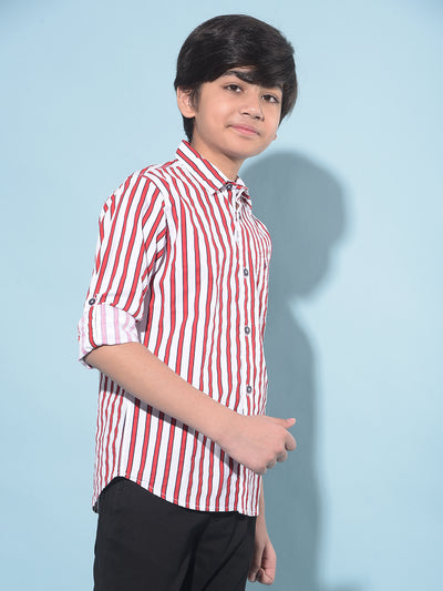 White Vertical Striped 100% Cotton Shirt-Boys Shirts-Crimsoune Club