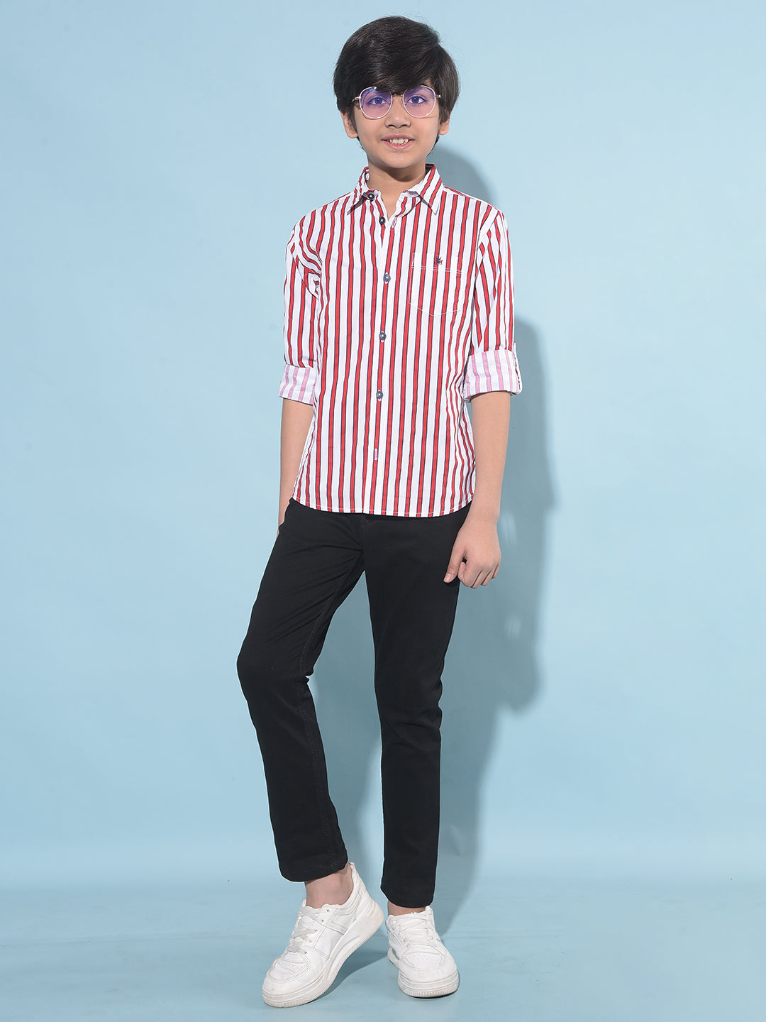 White Vertical Striped 100% Cotton Shirt-Boys Shirts-Crimsoune Club