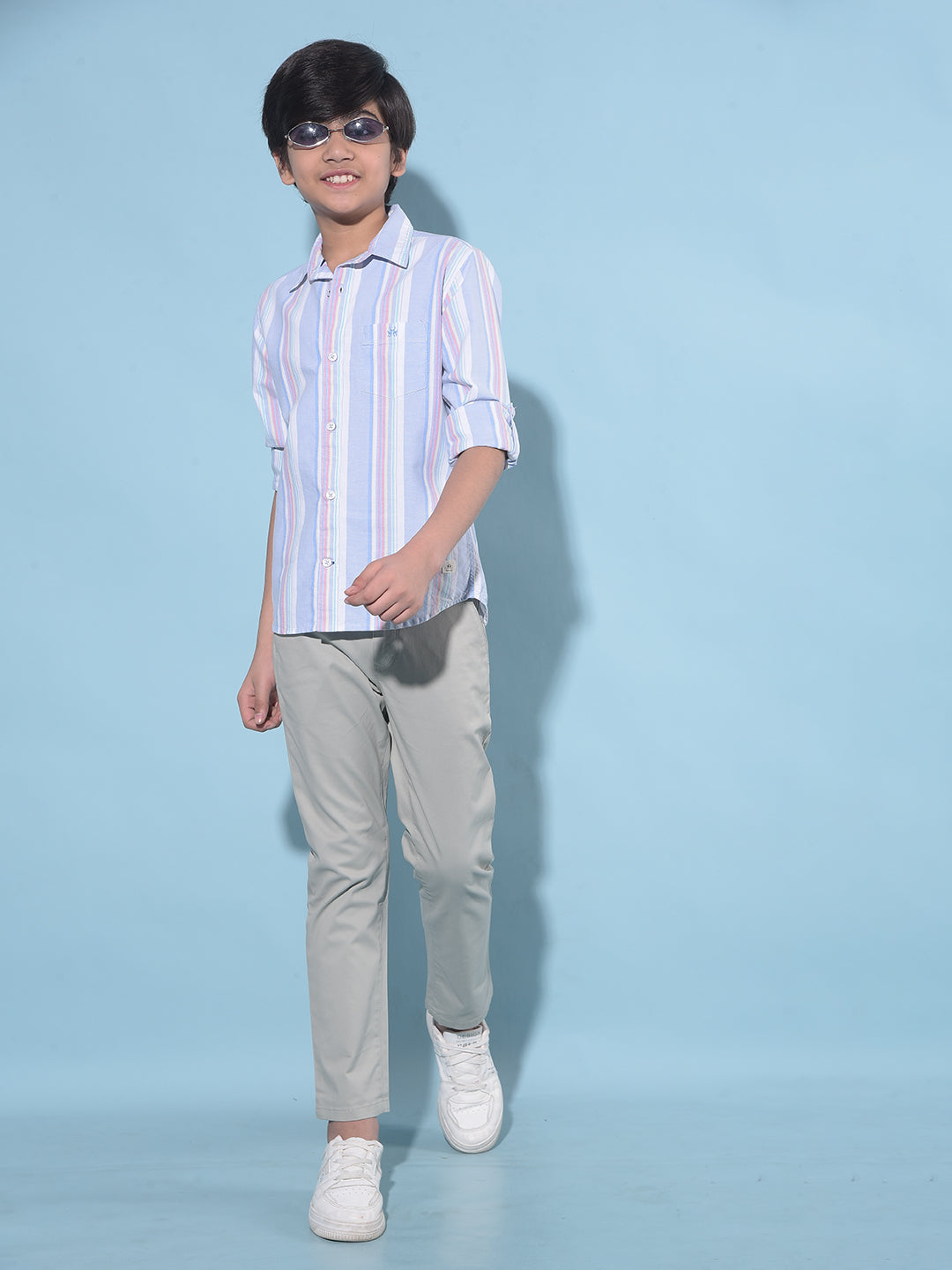 Blue Vertical Striped 100% Cotton Shirt-Boys Shirts-Crimsoune Club