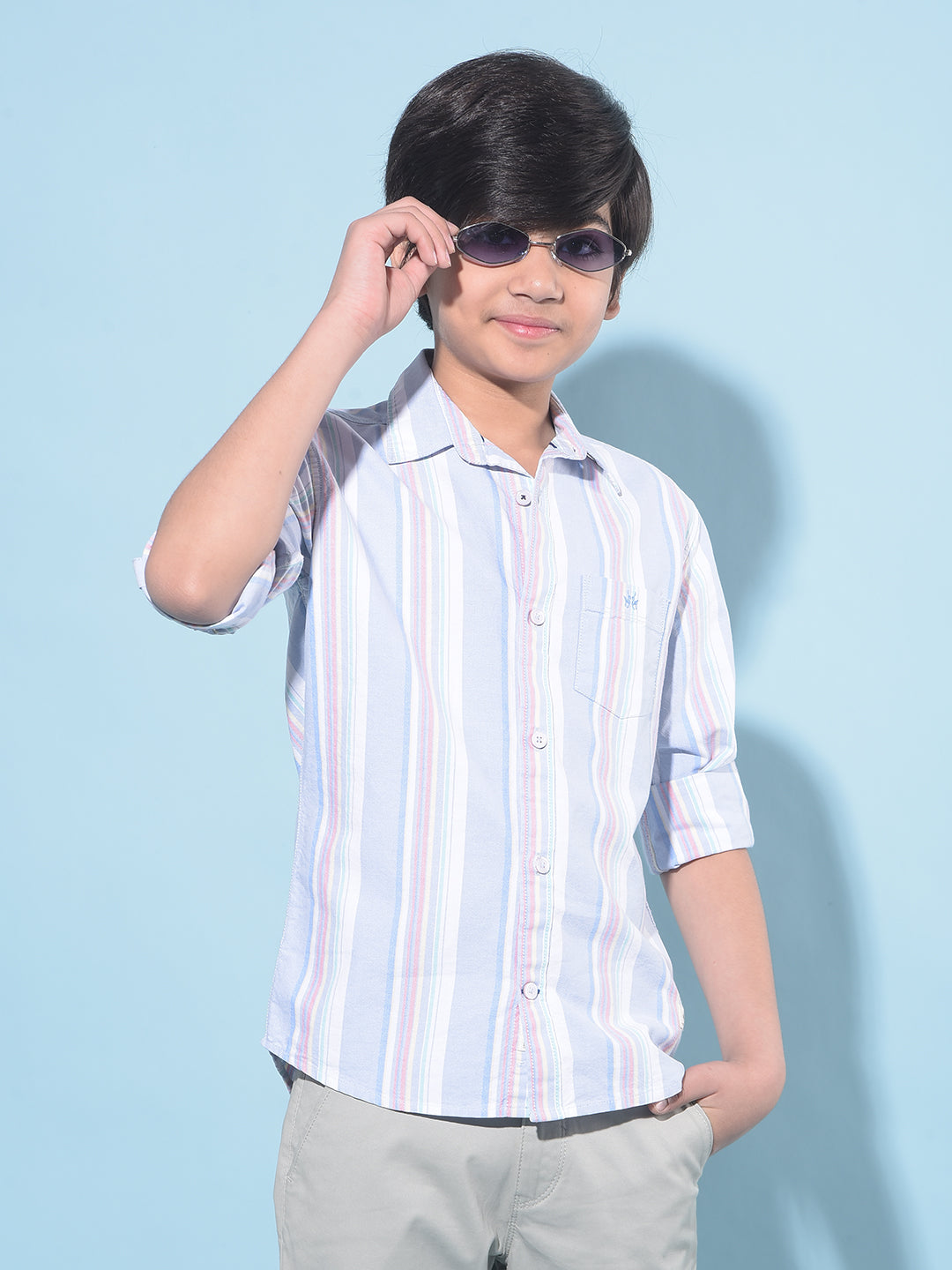 Blue Vertical Striped 100% Cotton Shirt-Boys Shirts-Crimsoune Club