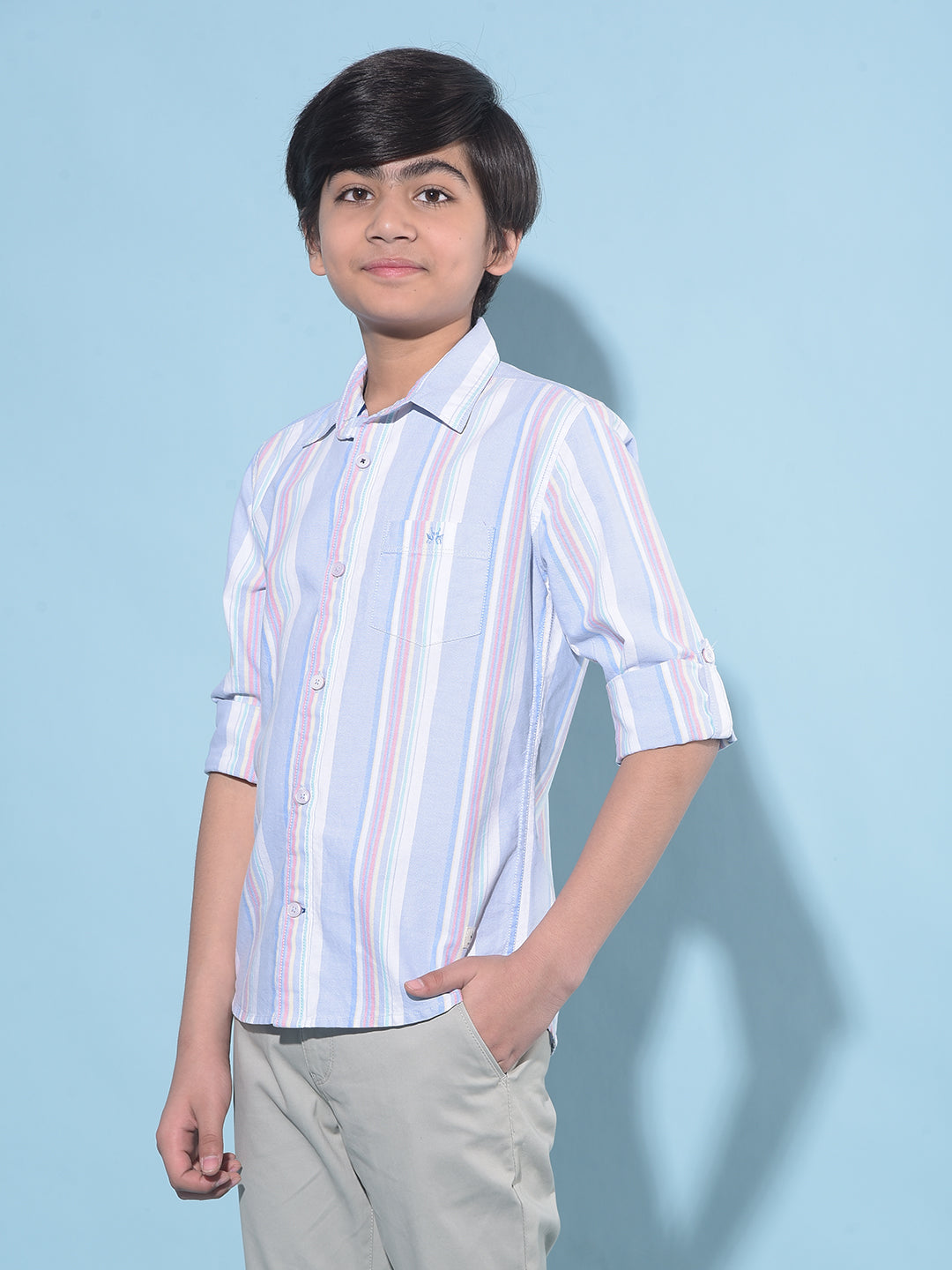 Blue Vertical Striped 100% Cotton Shirt-Boys Shirts-Crimsoune Club