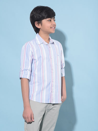 Blue Vertical Striped 100% Cotton Shirt-Boys Shirts-Crimsoune Club