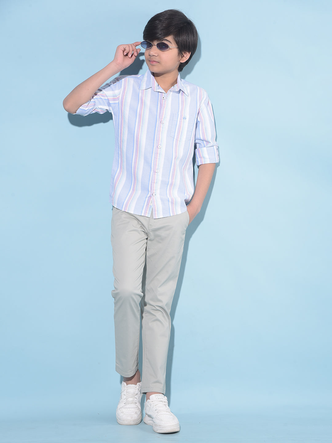 Blue Vertical Striped 100% Cotton Shirt-Boys Shirts-Crimsoune Club