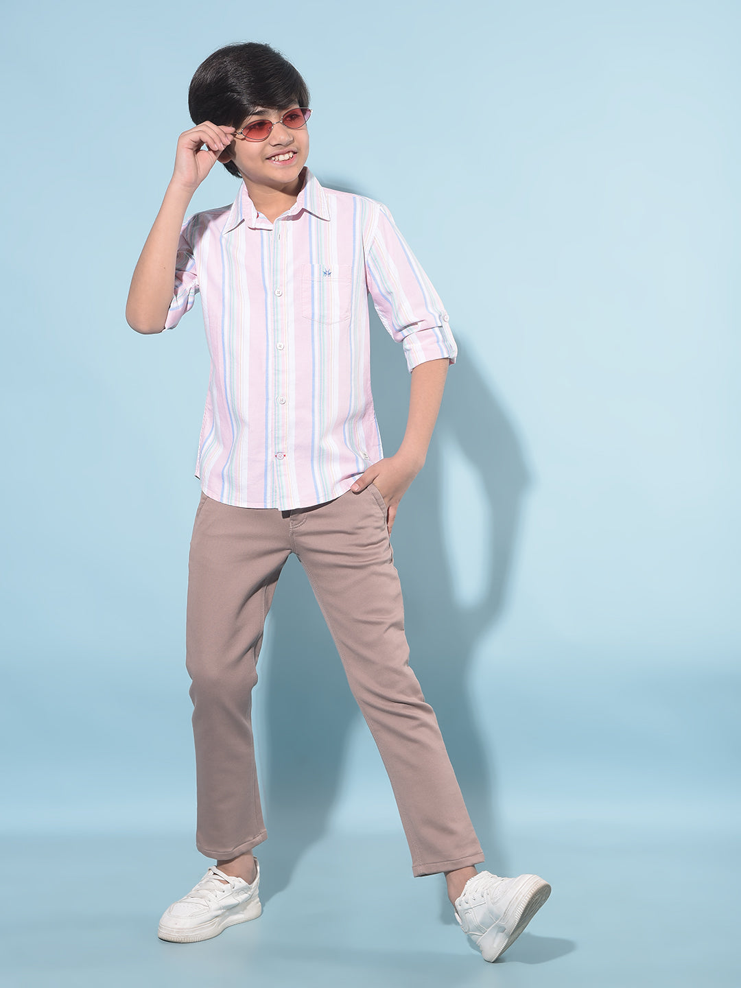 Pink Vertical Striped 100% Cotton Shirt-Boys Shirts-Crimsoune Club