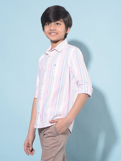 Pink Vertical Striped 100% Cotton Shirt-Boys Shirts-Crimsoune Club