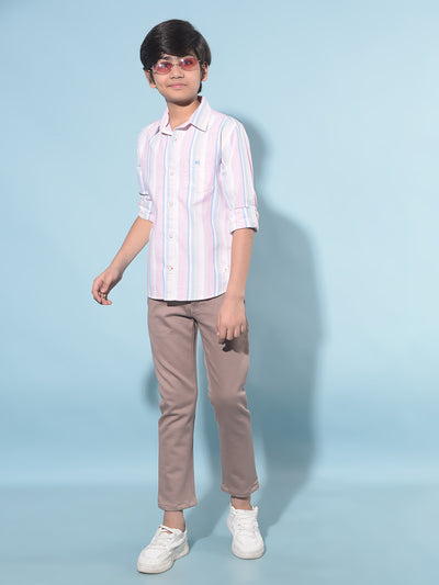 Pink Vertical Striped 100% Cotton Shirt-Boys Shirts-Crimsoune Club