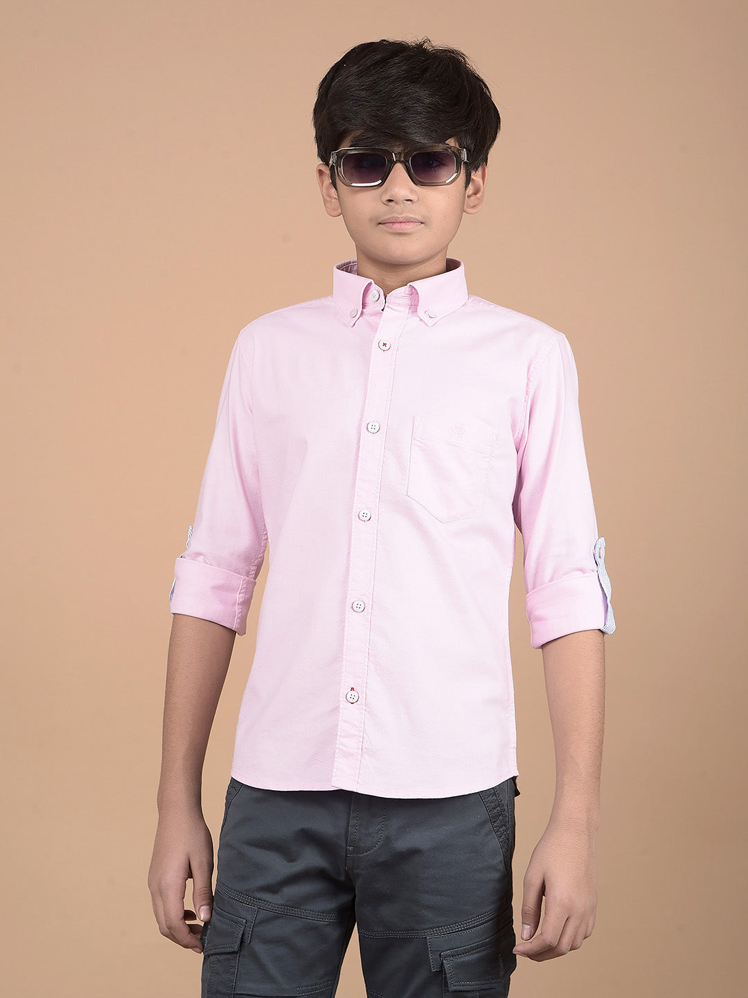 Pink Button Down Collar 100% Cotton Shirt-Boys Shirts-Crimsoune Club