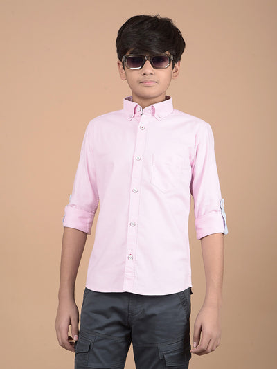 Pink Button Down Collar 100% Cotton Shirt-Boys Shirts-Crimsoune Club