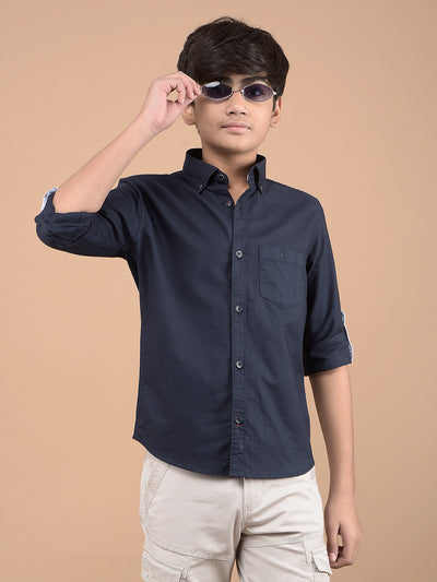 Navy Blue Button Down Collar 100% Cotton Shirt-Boys Shirts-Crimsoune Club