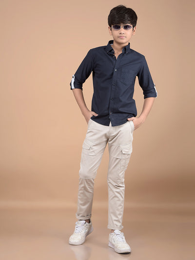 Navy Blue Button Down Collar 100% Cotton Shirt-Boys Shirts-Crimsoune Club