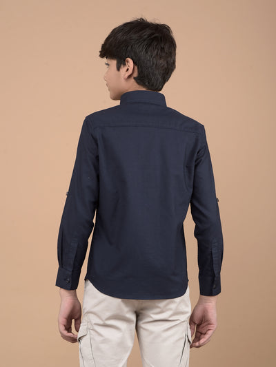 Navy Blue Button Down Collar 100% Cotton Shirt-Boys Shirts-Crimsoune Club