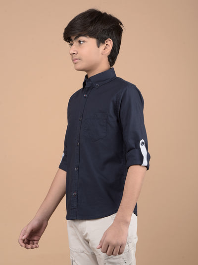 Navy Blue Button Down Collar 100% Cotton Shirt-Boys Shirts-Crimsoune Club