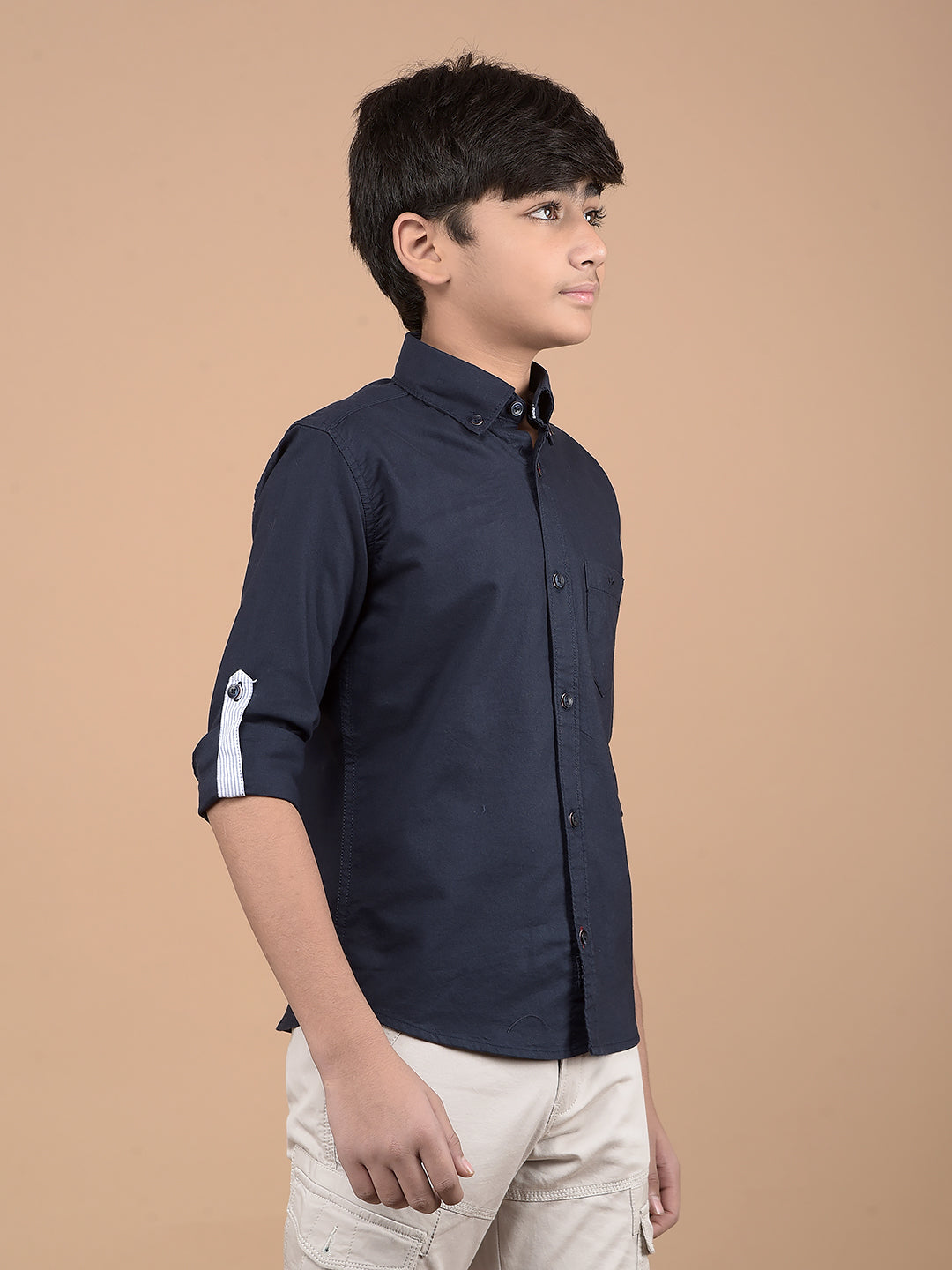 Navy Blue Button Down Collar 100% Cotton Shirt-Boys Shirts-Crimsoune Club