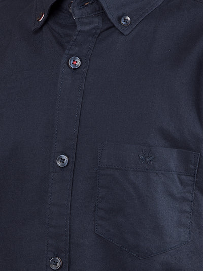 Navy Blue Button Down Collar 100% Cotton Shirt-Boys Shirts-Crimsoune Club