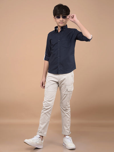 Navy Blue Button Down Collar 100% Cotton Shirt-Boys Shirts-Crimsoune Club