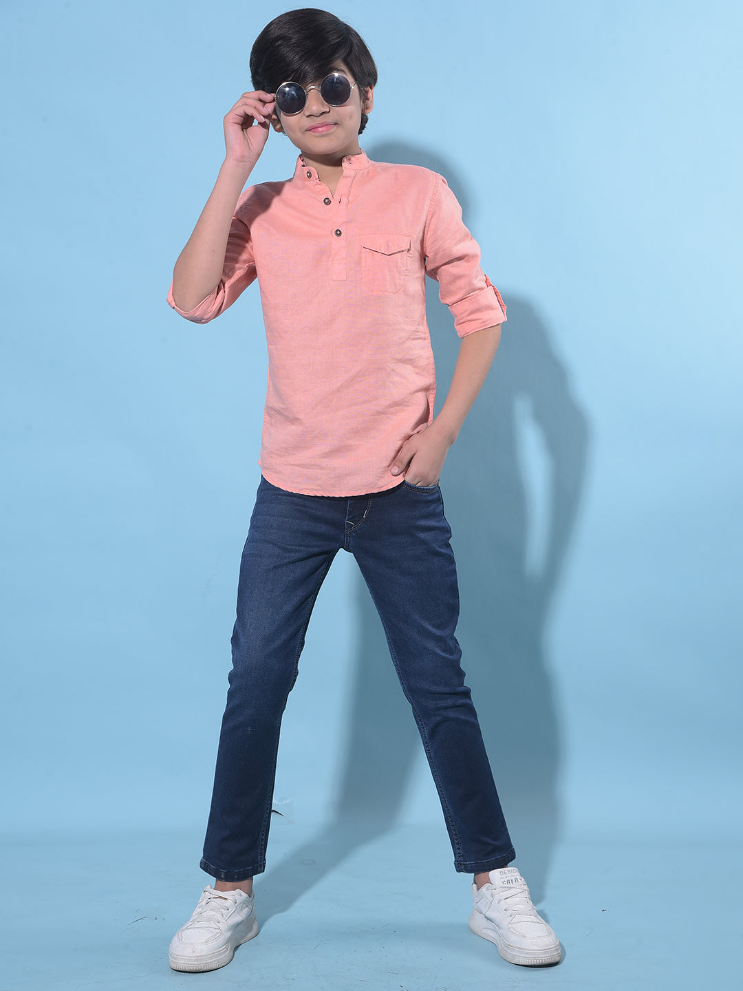 Peach Linen Kurta-Boys Kurtas-Crimsoune Club