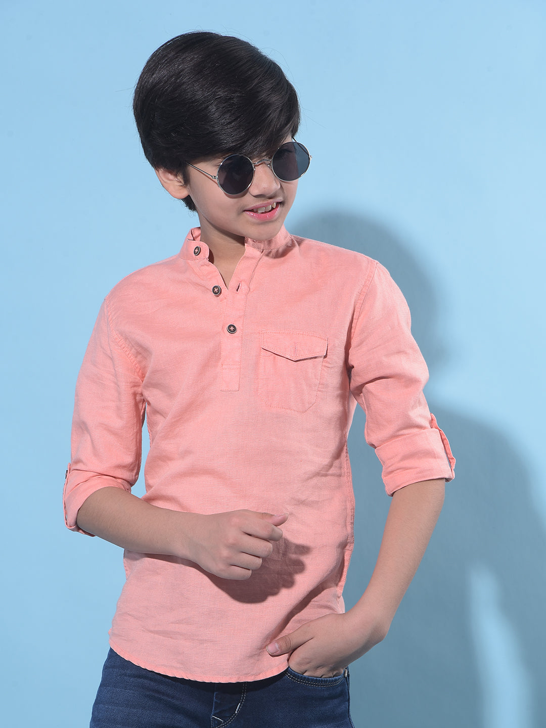 Peach Linen Kurta-Boys Kurtas-Crimsoune Club