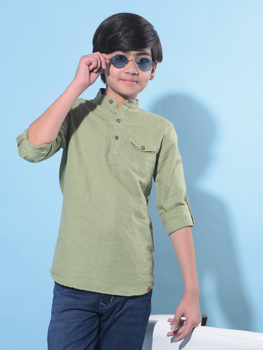 Green Linen Kurta-Boys Kurtas-Crimsoune Club