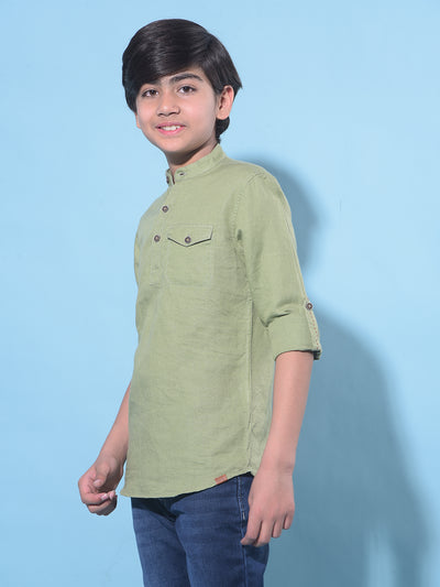 Green Linen Kurta-Boys Kurtas-Crimsoune Club