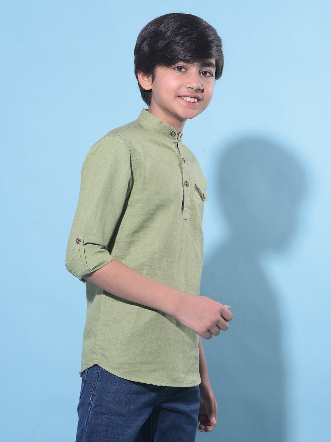 Green Linen Kurta-Boys Kurtas-Crimsoune Club