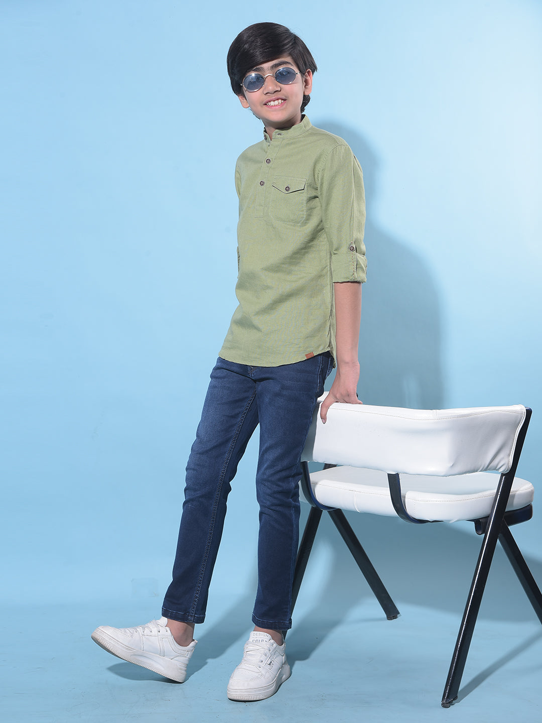 Green Linen Kurta-Boys Kurtas-Crimsoune Club