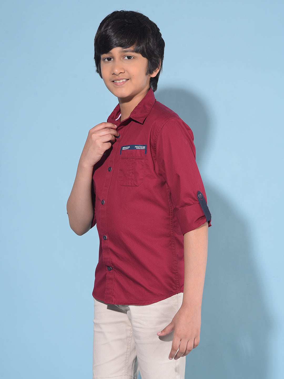 Red Typographic Print Shirt-Boys Shirts-Crimsoune Club