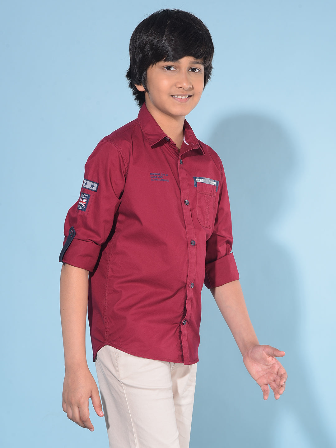 Red Typographic Print Shirt-Boys Shirts-Crimsoune Club